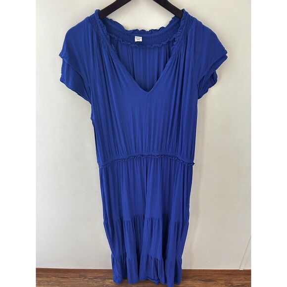 Old Navy Blue Maxi Dress Large Tiered Flowy Boho Minimalist Resortwear Summer - Picture 2 of 6